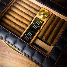ZWSM Sigaro Humidor Fatto a Mano Sigaro di Legno Box Desktop Humidor Cedar Divider con Igrometro e Umidificatore può Ospitare 40-50,Nero