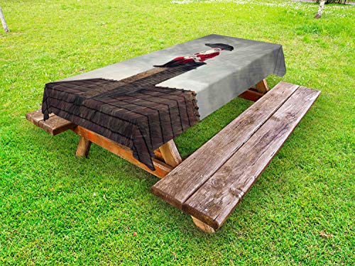 ABAKUHAUS Natale Tovaglia da Esterno, Santa su Camino a Rain, Tovaglia da Picnic Lavabile Decorativa, 145 cm x 265 cm, Vermilion Scuro Talpa