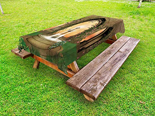 ABAKUHAUS Fontana Tovaglia da Esterno, Giardino del Castello e Rose, Tovaglia da Picnic Lavabile Decorativa, 145 cm x 210 cm, Fawn Multicolor