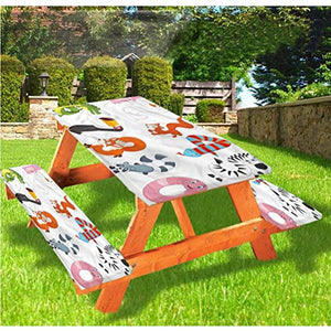 LEWIS FRANKLIN Tenda da doccia Matematica Classroom Picnic tavolo e panchina montato tovaglia, numero animale, tovaglia con bordo elastico, 60 x 72 cm, set da 3 pezzi per tavolo pieghevole