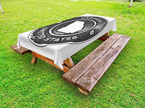 ABAKUHAUS Georgia Tovaglia da Esterno, Punteggiato Mappa e Calligrafia, Tovaglia da Picnic Lavabile Decorativa, 145 cm x 305 cm, Grigio Scuro e Bianco