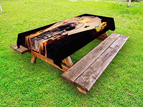 ABAKUHAUS Gioco D'Azzardo Tovaglia da Esterno, Cranio con Casino Cards, Tovaglia da Picnic Lavabile Decorativa, 145 cm x 265 cm, Charcoal Grigio Multicolore