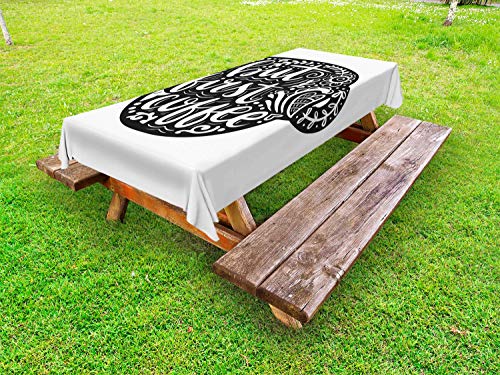 ABAKUHAUS Ma Primo caffè Tovaglia da Esterno, Botanico Mug Art, Tovaglia da Picnic Lavabile Decorativa, 145 cm x 265 cm, Charcoal Grey And White