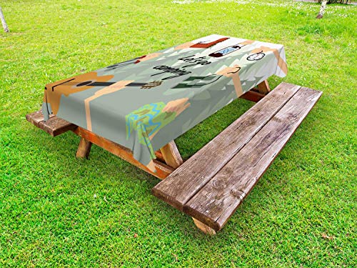 ABAKUHAUS Happy Camper Tovaglia da Esterno, Andare in Campeggio Mani di Let, Tovaglia da Picnic Lavabile Decorativa, 145 cm x 210 cm, Multicolore