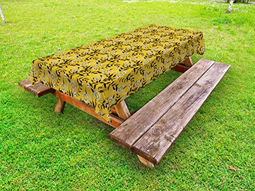 ABAKUHAUS Vintage ▾ Tovaglia da Esterno, Molla Morbido Flora e Leaf, Tovaglia da Picnic Lavabile Decorativa, 145 cm x 265 cm, Marrone Terra Gialla