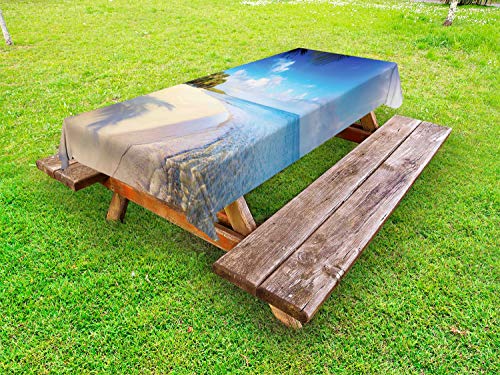 ABAKUHAUS Fiji Tovaglia da Esterno, Summer Time Ambiente Tranquillo, Tovaglia da Picnic Lavabile Decorativa, 145 cm x 210 cm, Azzurro Blu Multicolor