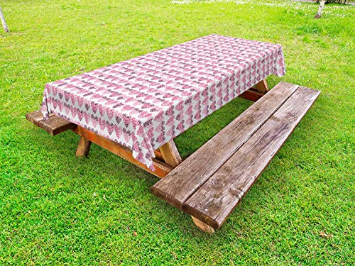 ABAKUHAUS San Valentino Tovaglia da Esterno, Punteggiato di Forme di Cuore, Tovaglia da Picnic Lavabile Decorativa, 145 cm x 265 cm, Rubino Rosa