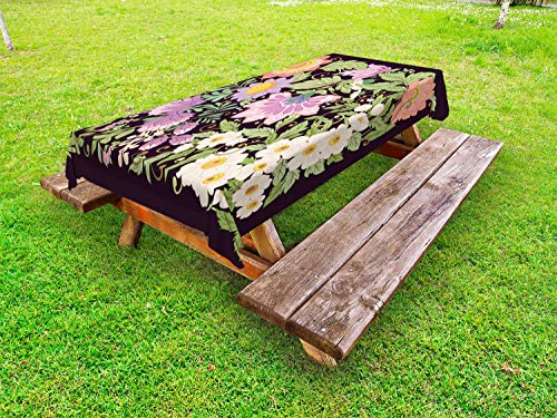 ABAKUHAUS Vintage ▾ Tovaglia da Esterno, Fiori Che sbocciano, Tovaglia da Picnic Lavabile Decorativa, 145 cm x 305 cm, Marrone Multicolor