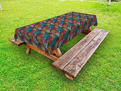 ABAKUHAUS Astratto Tovaglia da Esterno, Ondulato Diagonale Ornamenti, Tovaglia da Picnic Lavabile Decorativa, 145 cm x 265 cm, Charcoal Grigio Multicolore