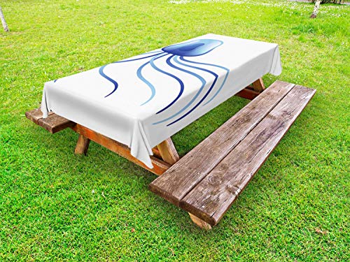 ABAKUHAUS Aqua Jellyfish Tovaglia da Esterno, Singolo Immagine Grafica, Tovaglia da Picnic Lavabile Decorativa, 145 cm x 265 cm, Scuro Viola Bianco