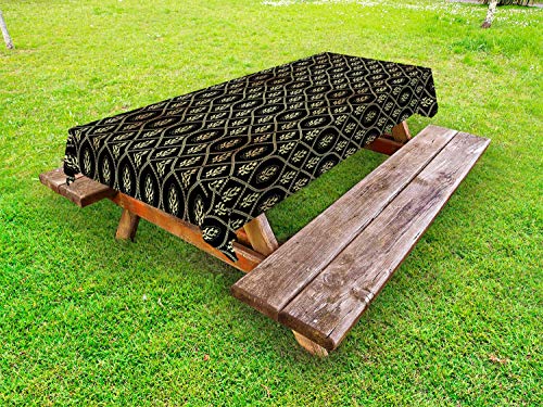 ABAKUHAUS Astratto Tovaglia da Esterno, Damasco Stile Ornamenti, Tovaglia da Picnic Lavabile Decorativa, 145 cm x 265 cm, Carbone di Grigio e Giallo Pastello