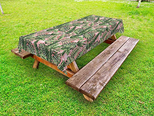 ABAKUHAUS Tropicale Tovaglia da Esterno, Exotic Palm Foglie Concetto, Tovaglia da Picnic Lavabile Decorativa, 145 cm x 265 cm, Green Rose Rosa Pastello