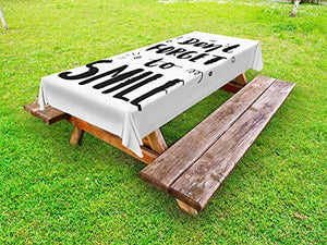 ABAKUHAUS Sorridi Tovaglia da Esterno, Non Dimenticare di Sorridere Texting, Tovaglia da Picnic Lavabile Decorativa, 145 cm x 265 cm, Charcoal Grey Bianco