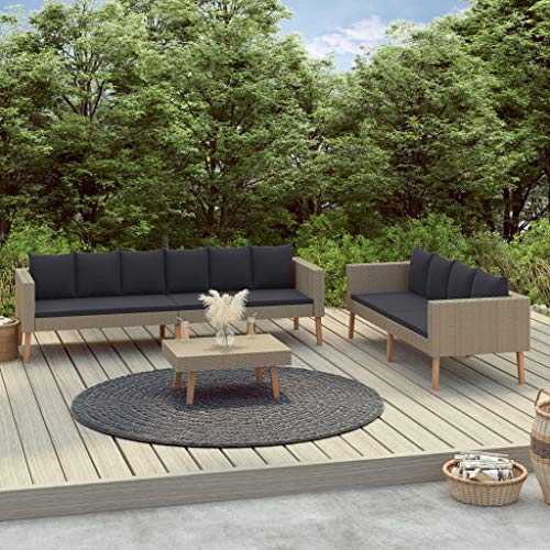 FAMIROSA Set Divani da Giardino 3 pz con Cuscini in Polyrattan Beige