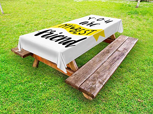 ABAKUHAUS Migliore Amico Tovaglia da Esterno, Amici Motivazione Art, Tovaglia da Picnic Lavabile Decorativa, 145 cm x 265 cm, Carbonella Grey Giallo
