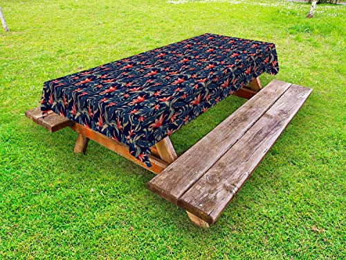 ABAKUHAUS Esotico Tovaglia da Esterno, Tropical Jungle Blossoms, Tovaglia da Picnic Lavabile Decorativa, 145 cm x 210 cm, Indigo Multicolor