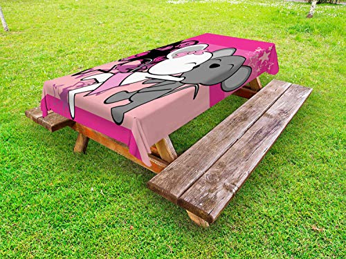 ABAKUHAUS Baciare Tovaglia da Esterno, Topo di Coppia e Stelle Art, Tovaglia da Picnic Lavabile Decorativa, 145 cm x 265 cm, Multicolore