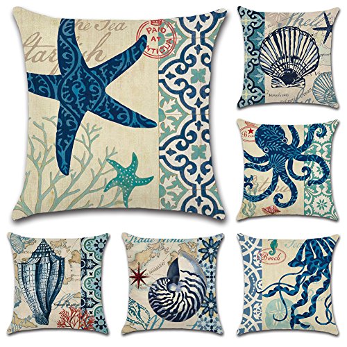 JOTOM Fodera per Cuscino Copricuscini Federa per Divano Casa Soggiorno Camera da Letto Decorazione Interna,45x45cm,Set di 6 (Animali marini)