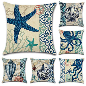 JOTOM Fodera per Cuscino Copricuscini Federa per Divano Casa Soggiorno Camera da Letto Decorazione Interna,45x45cm,Set di 6 (Animali marini)