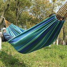 Amaca da campeggio, amaca da letto sospesa a righe in tela resistente e ispessita, amaca da esterno portatile con borsa, per escursioni in spiaggia (Blu, 280 x 80 cm)