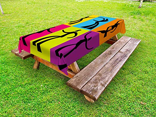 ABAKUHAUS Silhouette Tovaglia da Esterno, Ballerini Colori, Tovaglia da Picnic Lavabile Decorativa, 145 cm x 210 cm, Charcoal Grigio Multicolore