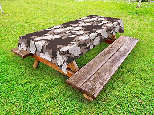 ABAKUHAUS Floreale Tovaglia da Esterno, Top View Astratta Blossoms, Tovaglia da Picnic Lavabile Decorativa, 145 cm x 305 cm, Scuro Taupe Taupe Caldo