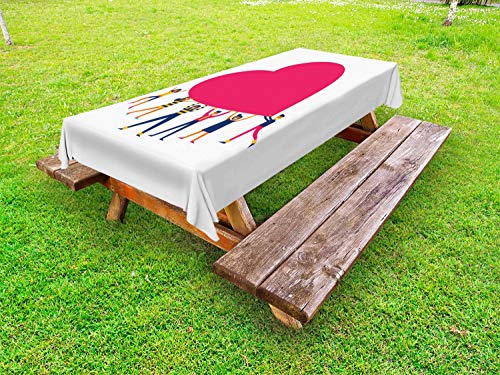 ABAKUHAUS Love Theme Tovaglia da Esterno, La Gente Che Tiene Grande Cuore, Tovaglia da Picnic Lavabile Decorativa, 145 cm x 305 cm, Notte Blu Magenta Bianco