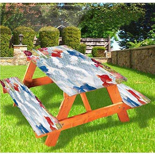 Tovaglia da tavolo e panchina da picnic, tradizionale giapponese, con bordo elastico, 60 x 72 cm, set da 3 pezzi, per campeggio, cene, all'aperto, parco, patio