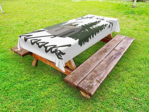 ABAKUHAUS Log Cabin Tovaglia da Esterno, Rustic Lodge a Forest, Tovaglia da Picnic Lavabile Decorativa, 145 cm x 210 cm, Bianco Emerald Grey Teal