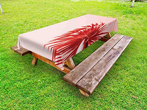 ABAKUHAUS Colore Naturale Tovaglia da Esterno, Palm e Cielo Puro, Tovaglia da Picnic Lavabile Decorativa, 145 cm x 305 cm, Blush e Dark Coral