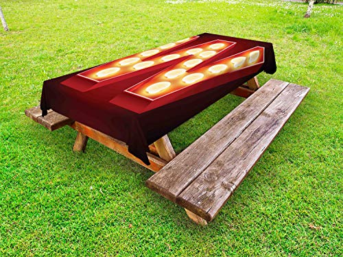 ABAKUHAUS Vecchia Lampada Alphabet Tovaglia da Esterno, Vecchia Lampadina Lettera W, Tovaglia da Picnic Lavabile Decorativa, 145 cm x 305 cm, Borgogna Vermilion e Crema