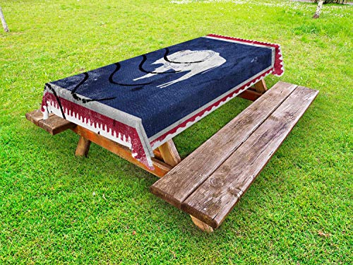 ABAKUHAUS Wyoming Tovaglia da Esterno, Vecchio Francobollo Come Flag, Tovaglia da Picnic Lavabile Decorativa, 145 cm x 210 cm, Notte Blu Rosa Scuro