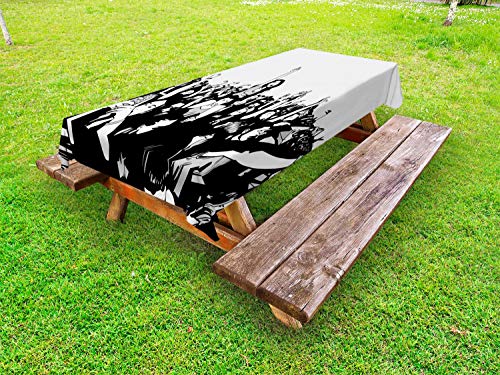 ABAKUHAUS Pazzo d'Arte Tovaglia da Esterno, Concerto a Tema, Tovaglia da Picnic Lavabile Decorativa, 145 cm x 265 cm, Carbonella Grey Pearl