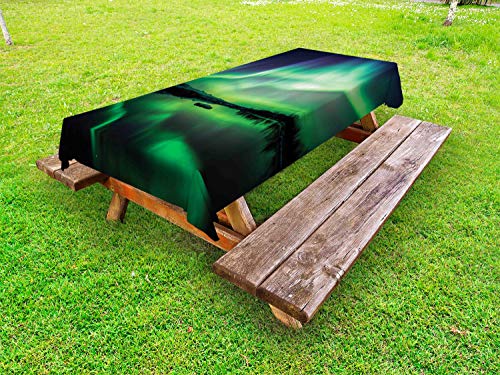 ABAKUHAUS Islanda Tovaglia da Esterno, Vista sul Lago di Thingvellir, Tovaglia da Picnic Lavabile Decorativa, 145 cm x 305 cm, Sea Green e Blue Night