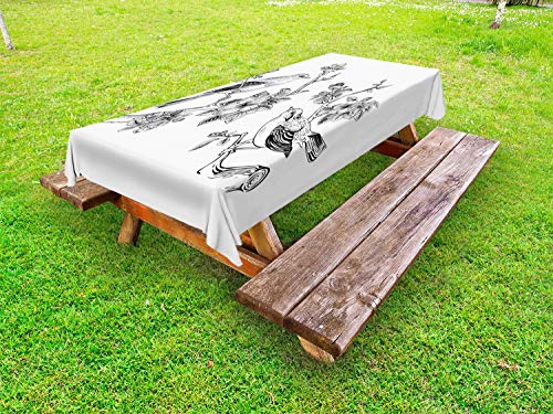 ABAKUHAUS Vintage Botanica Tovaglia da Esterno, Bird on Branches, Tovaglia da Picnic Lavabile Decorativa, 145 cm x 265 cm, Charcoal Grey Bianco