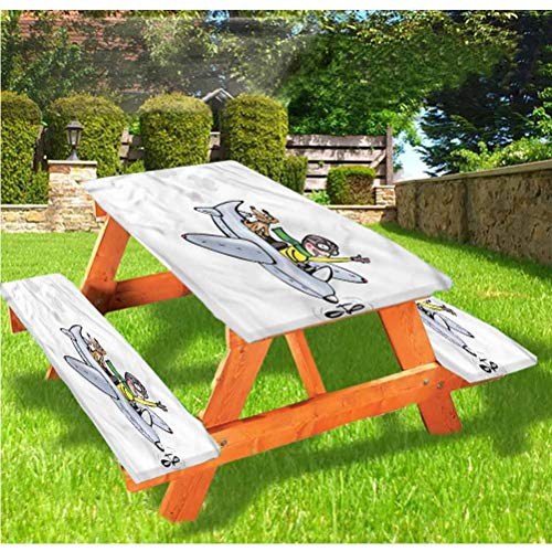 LEWIS FRANKLIN Tenda da doccia per bambini con tavolo da picnic e panchina, tovaglia con bordo elastico, 60 x 72 cm, set da 3 pezzi per tavolo pieghevole
