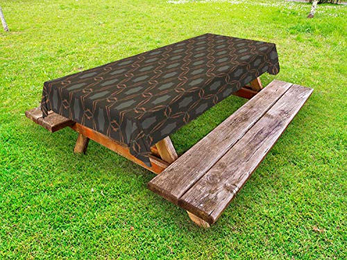 ABAKUHAUS poligoni Tovaglia da Esterno, Bar e concavi Forme, Tovaglia da Picnic Lavabile Decorativa, 145 cm x 265 cm, Scuro Seppia Terra di Siena bruciata