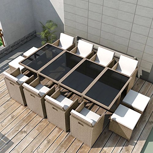 Festnight Set da Pranzo da Giardino con Cuscini, Tavolo Sedie da Giardino, Set Mobili da Giardino in Polyrattan Beige 13 pz