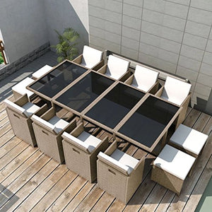 Festnight Set da Pranzo da Giardino con Cuscini, Tavolo Sedie da Giardino, Set Mobili da Giardino in Polyrattan Beige 13 pz
