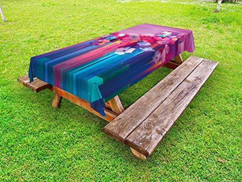 ABAKUHAUS Gerber Daisy Tovaglia da Esterno, Fiore Vibrante, Tovaglia da Picnic Lavabile Decorativa, 145 cm x 210 cm, Fucsia e Multicolore