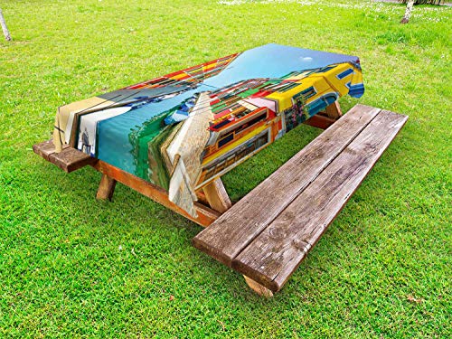 ABAKUHAUS Colorato Tovaglia da Esterno, Canale e Case in Italia, Tovaglia da Picnic Lavabile Decorativa, 145 cm x 305 cm, Multicolore