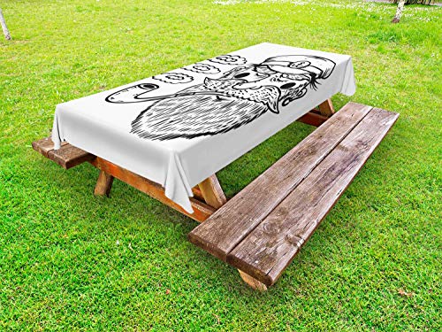 ABAKUHAUS Vintage Tattoo Nautical Tovaglia da Esterno, Barbuto Capitano, Tovaglia da Picnic Lavabile Decorativa, 145 cm x 210 cm, Charcoal Grey And White