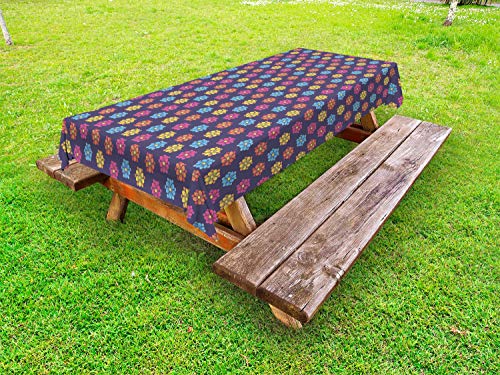 ABAKUHAUS Floreale Tovaglia da Esterno, Vivid Composizione di Fiori, Tovaglia da Picnic Lavabile Decorativa, 145 cm x 305 cm, Dark Indigo Multicolor