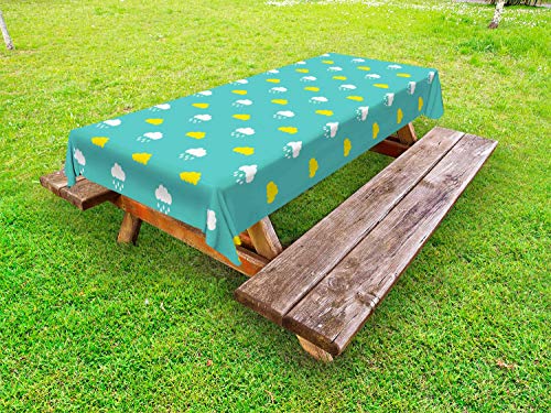 ABAKUHAUS Nube Tovaglia da Esterno, Semplicistico Pioggia Sky Meteo, Tovaglia da Picnic Lavabile Decorativa, 145 cm x 210 cm, Turchese Giallo e Bianco