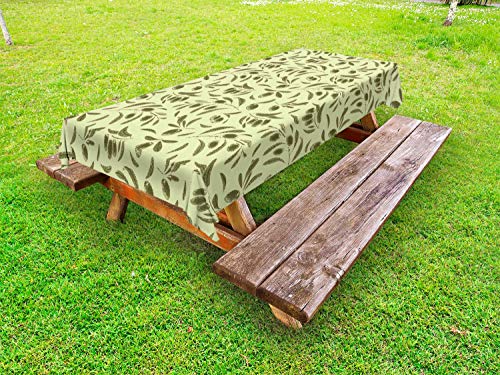 ABAKUHAUS Botanico Tovaglia da Esterno, Inciso Olive Leaf Style, Tovaglia da Picnic Lavabile Decorativa, 145 cm x 210 cm, Pastel Verde Army Green