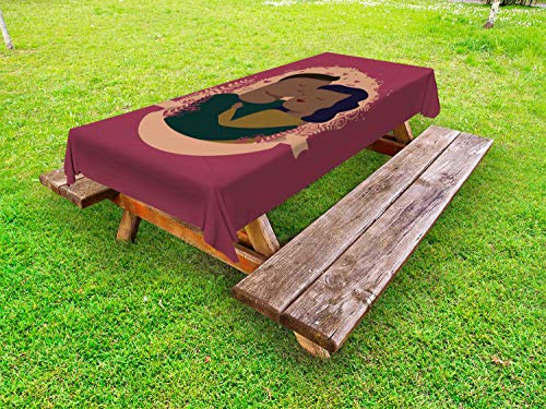 ABAKUHAUS Famiglia Afro-Americana Tovaglia da Esterno, Famiglia Romantico, Tovaglia da Picnic Lavabile Decorativa, 145 cm x 305 cm, Maroon Redwood