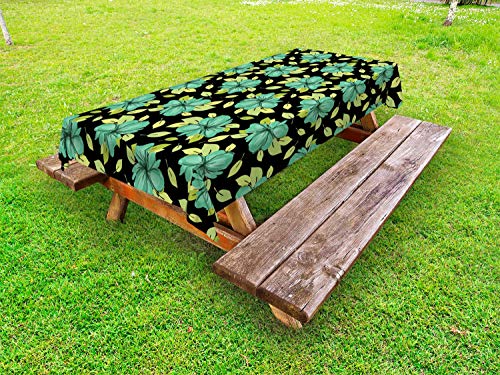 ABAKUHAUS Floreale Tovaglia da Esterno, Prato Foglie Natura Tomes, Tovaglia da Picnic Lavabile Decorativa, 145 cm x 265 cm, Charcoal Grey e Verde