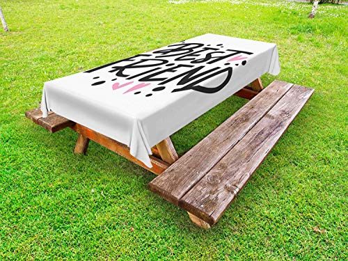 ABAKUHAUS Migliore Amico Tovaglia da Esterno, Girly Lettering, Tovaglia da Picnic Lavabile Decorativa, 145 cm x 210 cm, Rosa Pallido Charcoal Grey