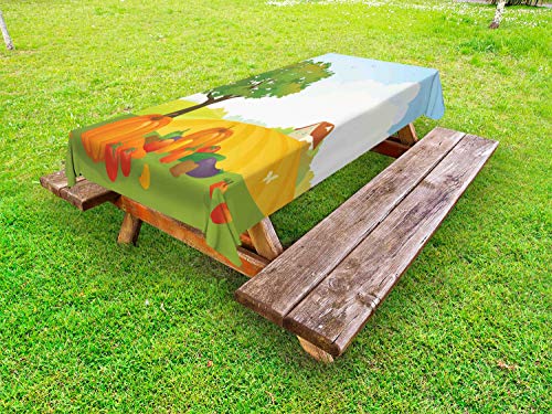 ABAKUHAUS Raccogliere Tovaglia da Esterno, Tema Ortaggi Rural Art, Tovaglia da Picnic Lavabile Decorativa, 145 cm x 210 cm, Baby Blue e Multicolore