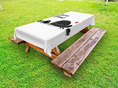 ABAKUHAUS Tartaruga Tovaglia da Esterno, Lettering Famiglia Sorridente, Tovaglia da Picnic Lavabile Decorativa, 145 cm x 305 cm, Carbonella Grey Vermilion